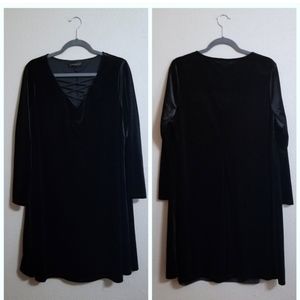Lane Bryant Black Velvet Lace Up Long Sleeve Dress